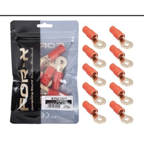 For-X XYU-28R 2GA 8mm Kırmızı Yuvarlak Kablo Ucu Papuç - 10 Lu Paket Halinde