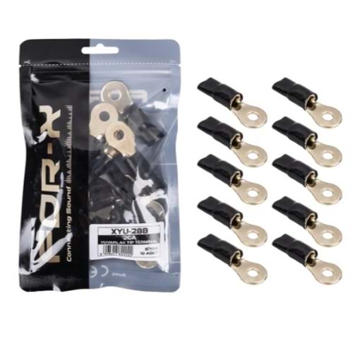 For-X XYU-28B 2GA 8mm Siyah Yuvarlak Kablo Ucu Papuç - 10 Lu Paket Halinde
