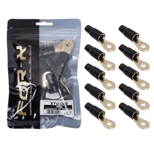 For-X XYU-08B 0GA 8mm Siyah Yuvarlak Kablo Ucu Papuç - 10 Lu Paket Halinde