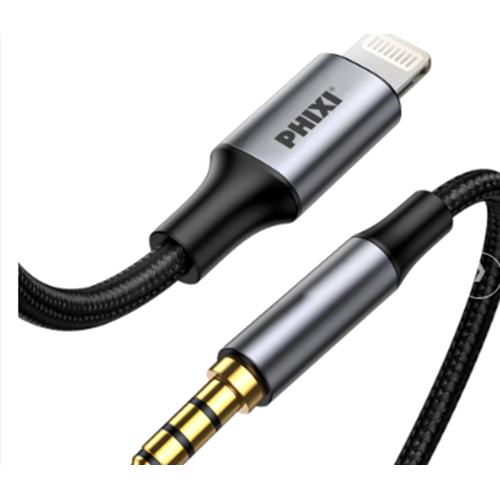 Phixi Basic CA112 Metal Başlıklı 100cm Lightning to Silikon Aux Kablo