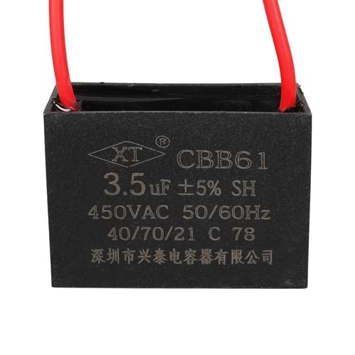 Arduino 25687 3.5UF 450VAC Siyah 10cm Kablolu Kare Tip Kutupsuz Kondansatör