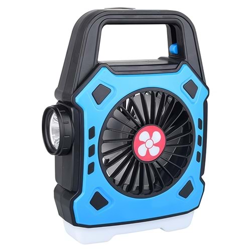 Powermaster PM-506 Kamp Tipi Şarjlı 5 Modlu (3+2) Led El Feneri Işıldak - 3 Kademe Soğutucu Fan Vantilatör