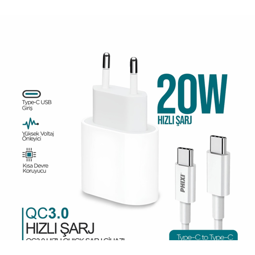 Phixi UPD4118T Ultimate 20W Type-C Kablo Hızlı Şarj Cihazı