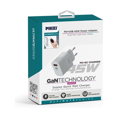 Phixi Ultimate UPD4145 45W Pd Çift Çıkışlı Hızlı Şarj Adaptör