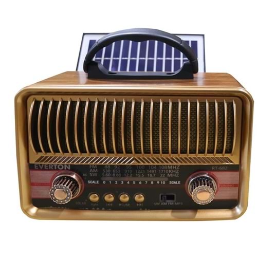 Everton RT-682 Solar Güneş Panelli Nostaljik Bluetooth/USB/SD/FM-AM-SW 3 Bantlı Şarjlı Radyo