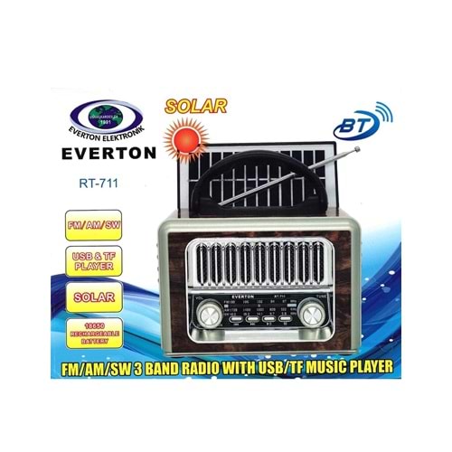 Everton RT-711 USB-TF-AM-FM-SW-TWS Güneş Enerjili Nostaljik Radyo