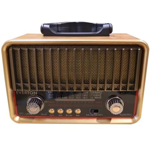 Everton RT-774 Ahşap Görünümlü Bluetooth/USB/SD/FM Destekli Şarj Edilebilir Nostaljik Radyo