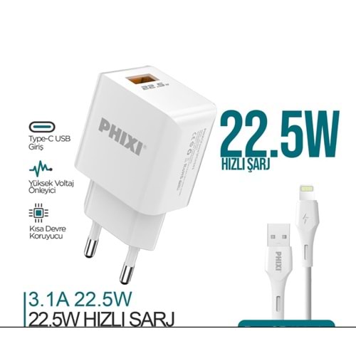 PHİXİ QCH243L FORCE AKIM KORUMALI 3.0A LIGHTNING USB KABLOLU ŞARJ CİHAZI
