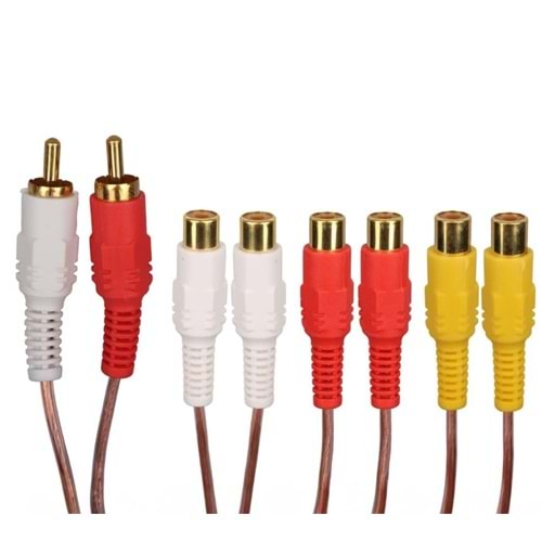 Powermaster PM-24208 2 RCA Erkek - 6 RCA Dişi Ses Çoklayıcı Kablo 40cm Zırhlı Dağıtıcı