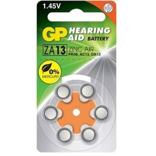GP ZA13F-ELTD6 13 Numara 1.4V Düğme Kulaklık İşitme Pili 6'lı Paket
