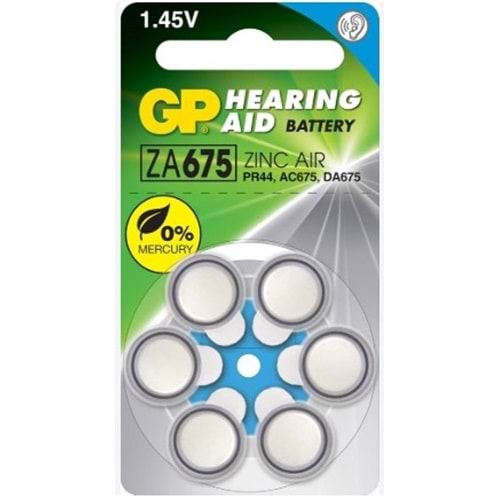 GP ZA675F-ELTD6 675 Numara 1.4V Düğme Kulaklık İşitme Pili 6'lı Paket