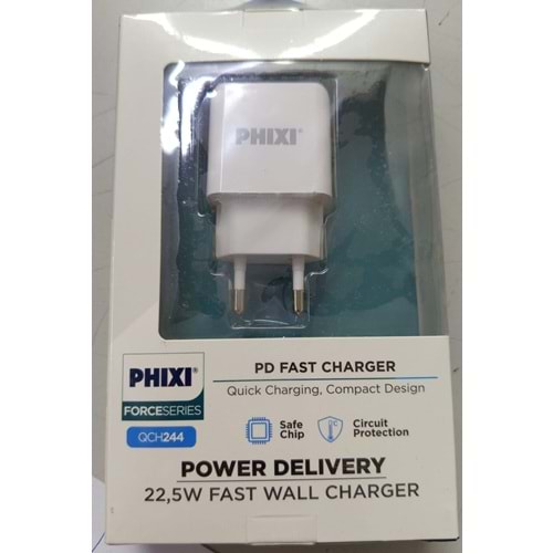 Phixi QCH244 Force Akım Korumalı 3.0A PD Girişli Şarj Adaptörü