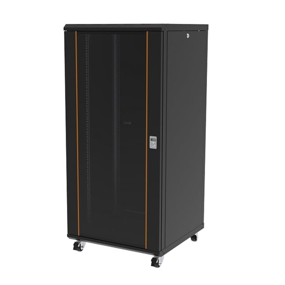Ager AG-AN26U6060S1-CFAA-A-M1 Montajlı Agena Serisi Dikili Tip Kabinet (Ön Cıtalı Cam/C-Arka O Kilitli/F- S1 Siyah) + Teker Takımı