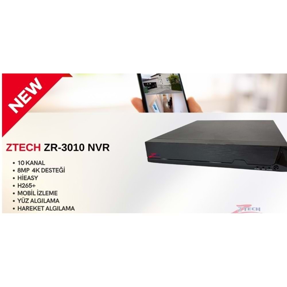 Ztech ZR-3010 H265+ 10 Kanal NVR Kayıt Cihazı
