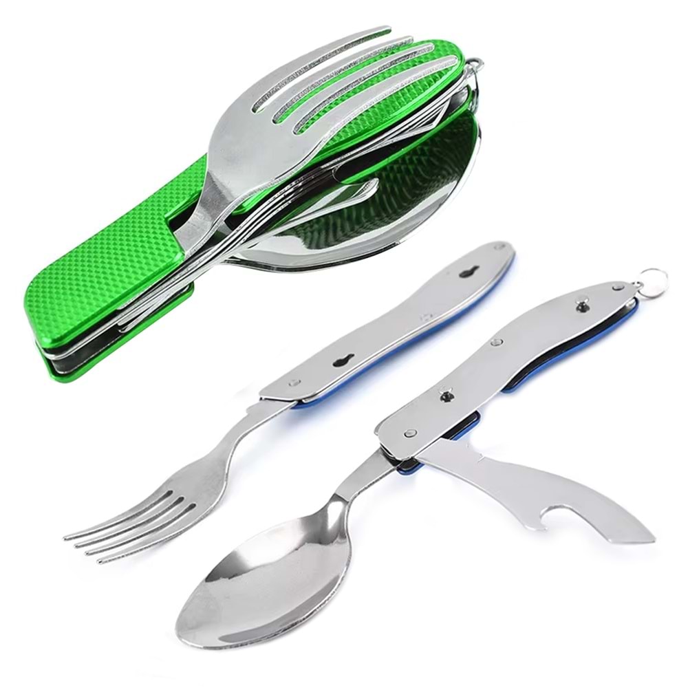 Sunup 25313 Taşınabilir Katlanabilir Kamp Çatal-Kaşık-Bıçak Seti - Çok Fonksiyonlu Açacaklı