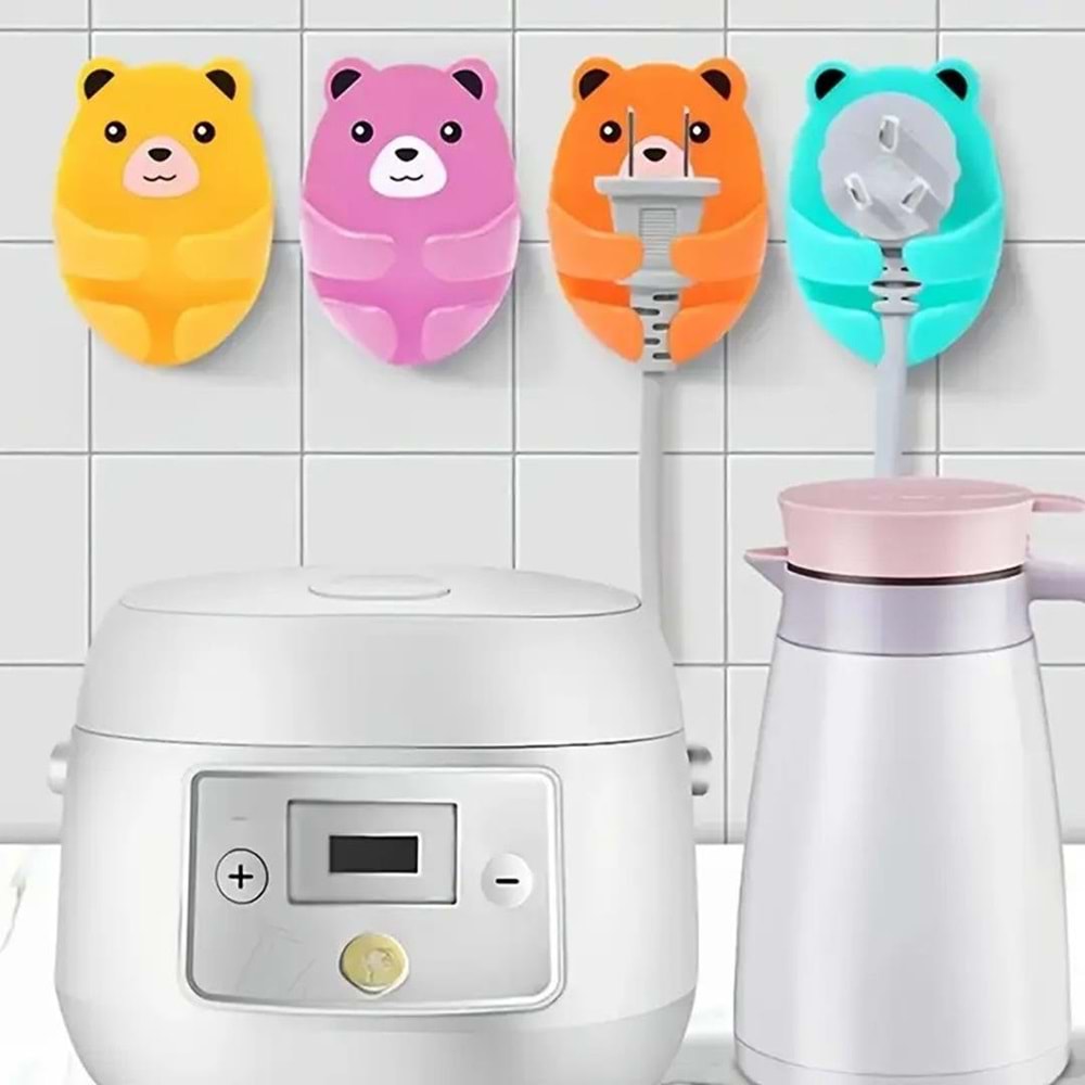 Sunup SN-27190 Ayıcık Desenli Kablo ve Fiş Tutucu Düzenleyici (4 Lü Paket)