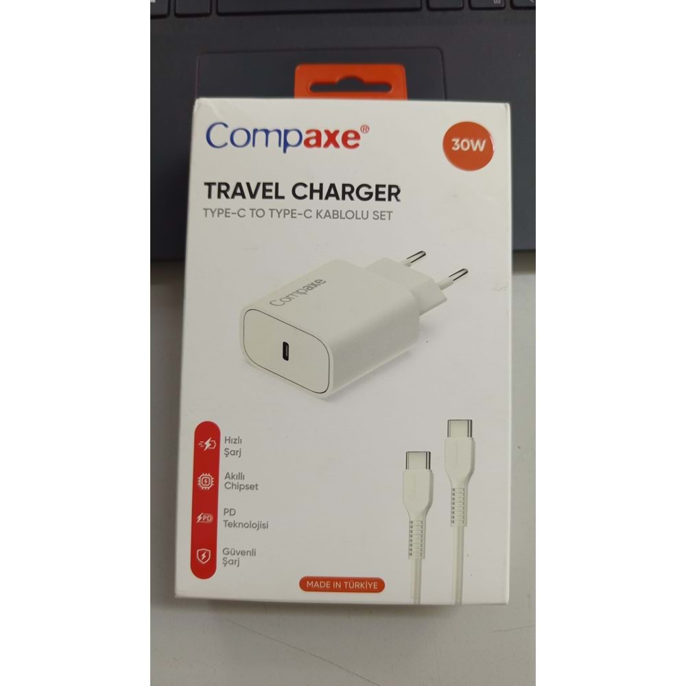 Compaxe CTA-300CTT 30+18W TT PD/QC+Type-C To Type-C 3A Kablolu Set