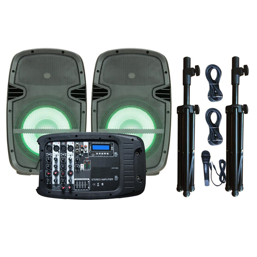 Boffman BF-410ST Aktif Hoparlör Seti 400W 2x10” Bluetooth USB/SD Mikserli Set