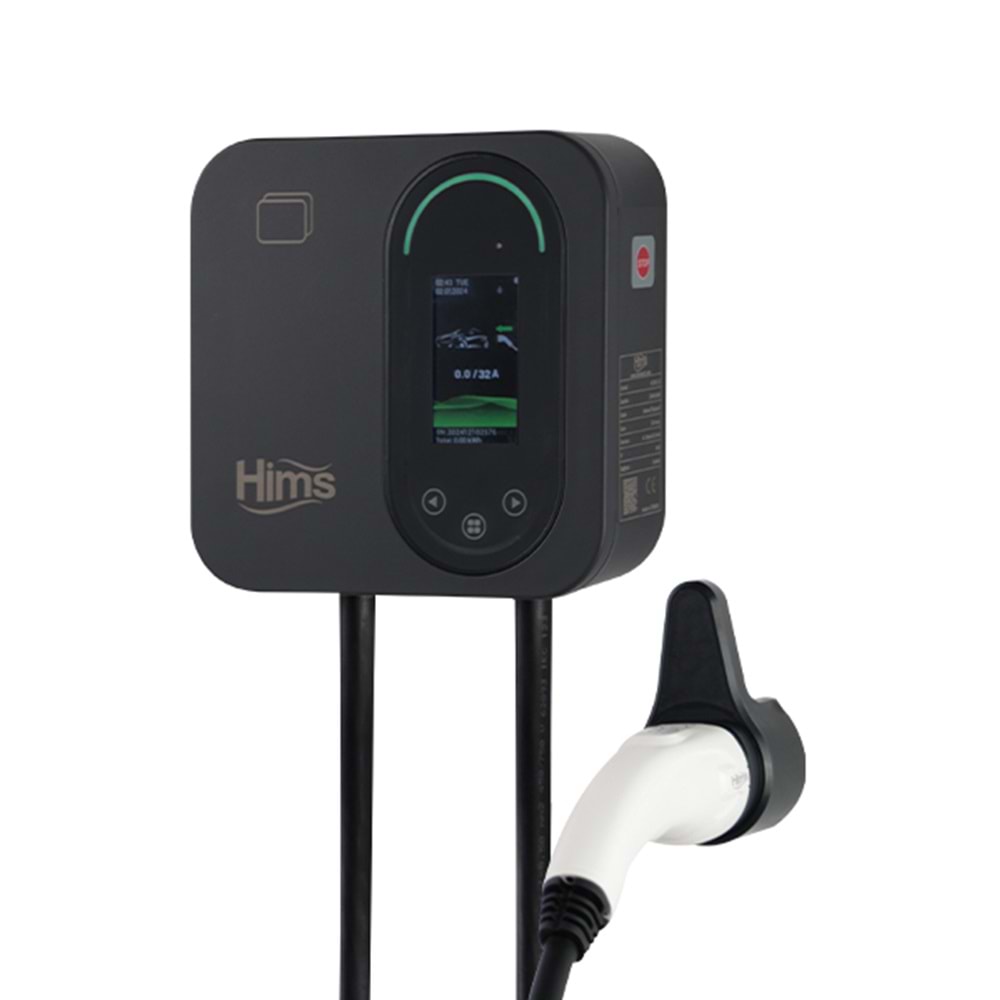 Hims HCDKS-22 Siyah 22kW Destekli 5m Kablolu Smart Elektrikli Araç Şarj İstasyonu