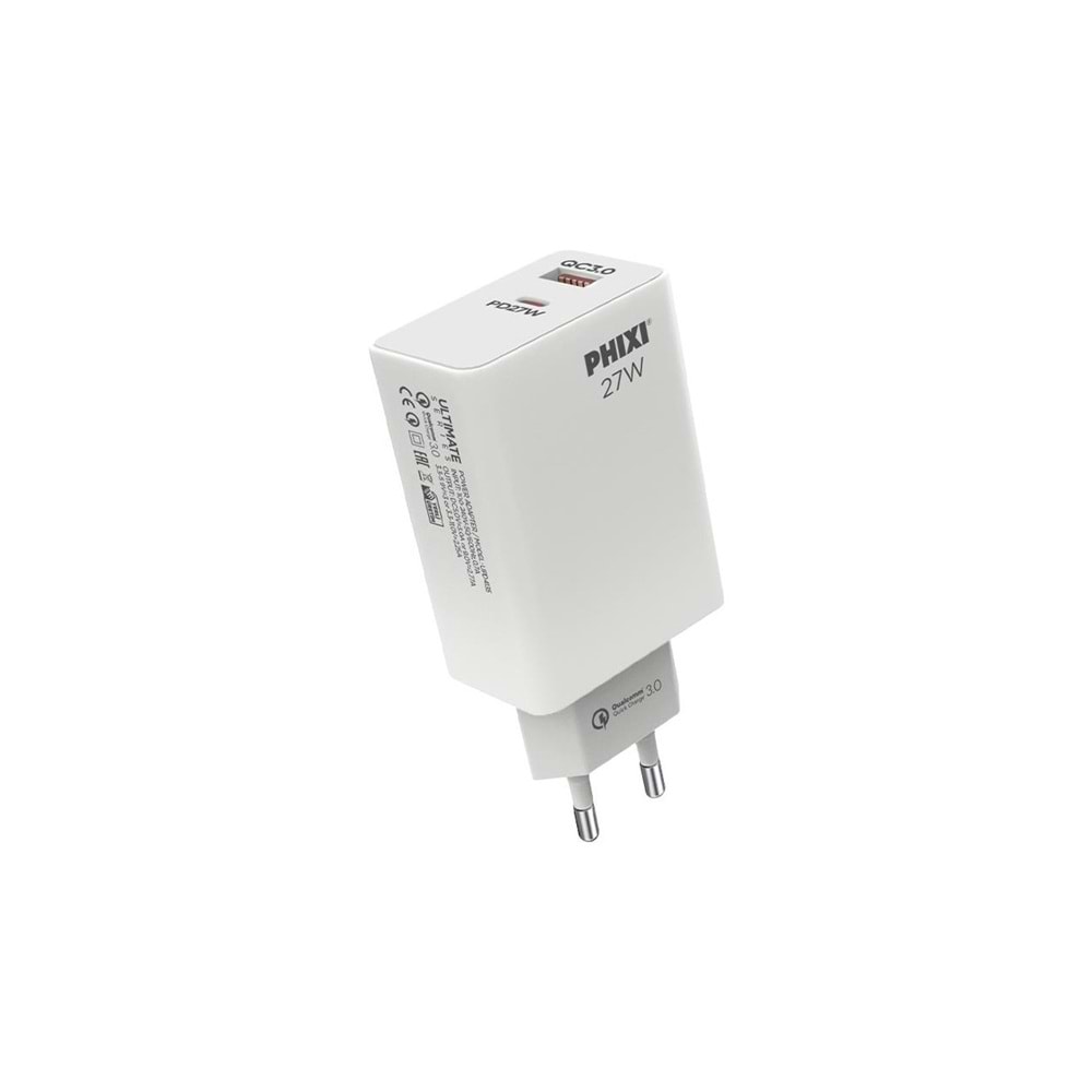 Phixi Ultimate UPD4225 27W Pd Çift Çıkışlı Hızlı Şarj Adaptörü