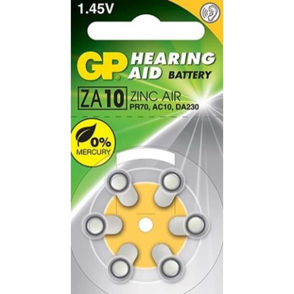 GP ZA10F-ELTD6 10 Numara 1.4V Düğme Kulaklık İşitme Pili 6'lı Paket