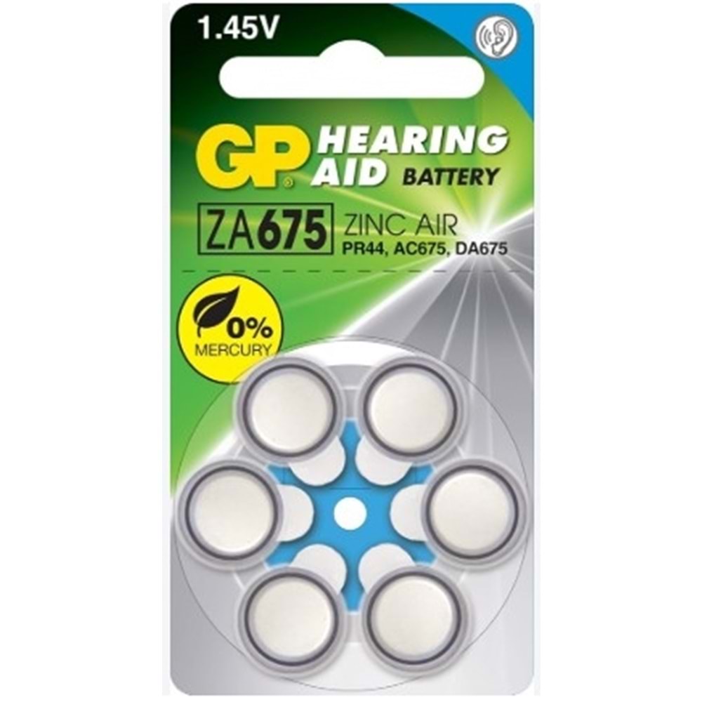 GP ZA675F-ELTD6 675 Numara 1.4V Düğme Kulaklık İşitme Pili 6'lı Paket