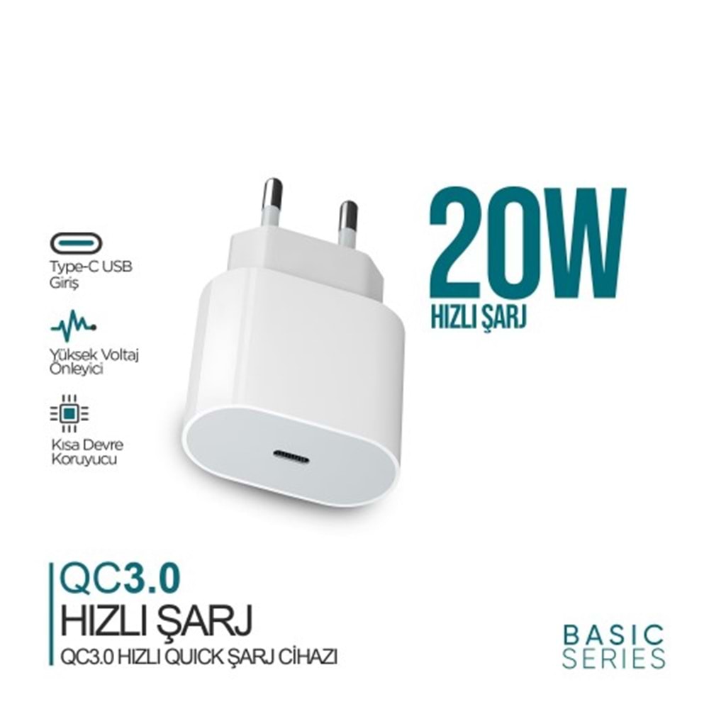 Phixi QCH220 Basic 20W Qualcomm 3.0 Hızlı Şarj Adaptörü