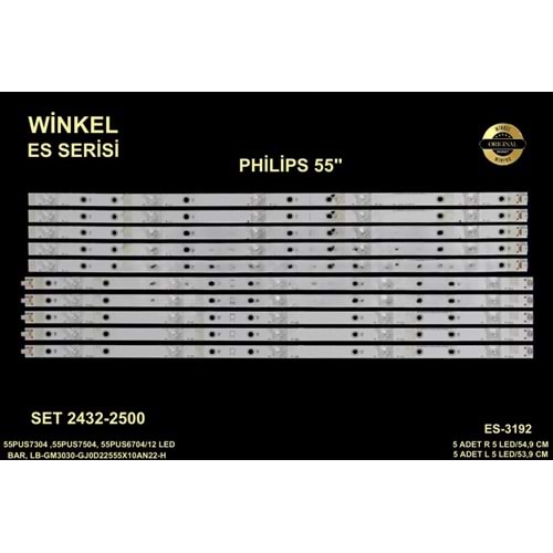 Winkel SET-2432/2500 Es Serisi 10 Parça Tv Bar Led (55PC09L) (55PC09R) (GJ0D22555X10AN22L1H) (TPT550J1) (QUBH84.K) (55PUS6203) (55PUS7304) (55PUS7504) (Takım)=Wkset-5412=Fully SET-3192